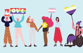 Clipart of people with rainbow flag and some with disability
