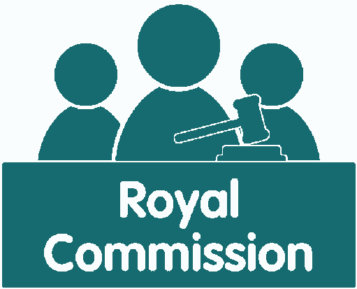 royal commission icon with gavel and 3 people